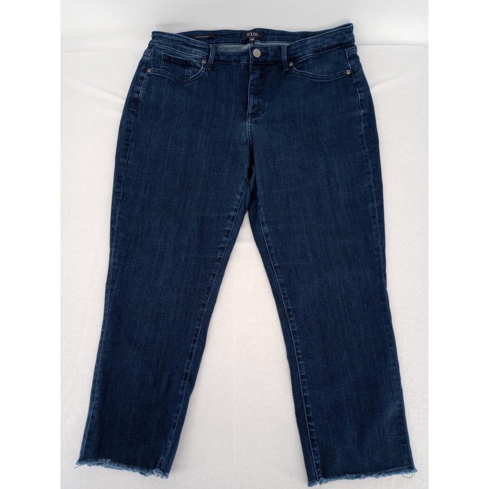 NYDJ Girlfriend Jeans Womens 12P Blue Raw Hem Lift Tuck Sure Stretch